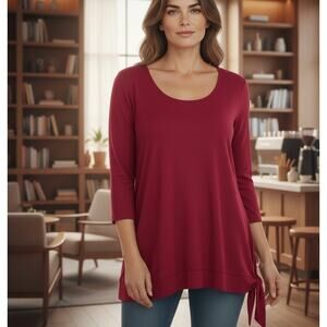 Travelers by Chico's Top Sz 2 Fuchsia Pink 3/4 Sleeve Tie at Hip Office Casual